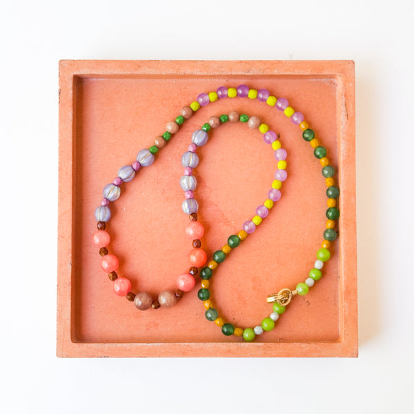 Mountain Jade & Green Glass Bead Necklace – Small Beads
