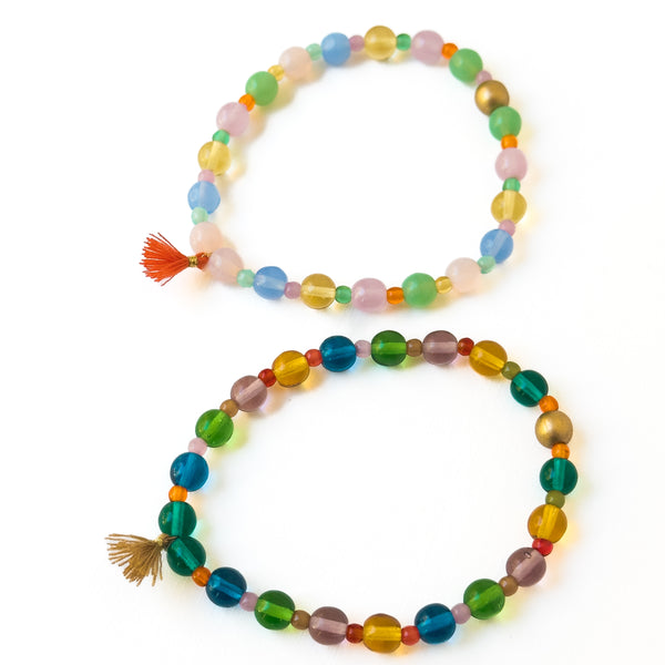 Smooth Candy Glass Bead Bracelet with Tassel