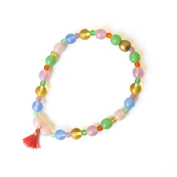 Smooth Candy Glass Bead Bracelet with Tassel