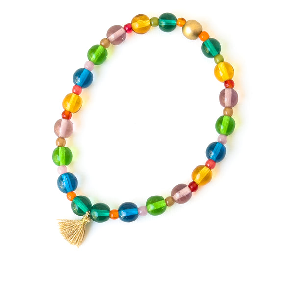 Smooth Candy Glass Bead Bracelet with Tassel