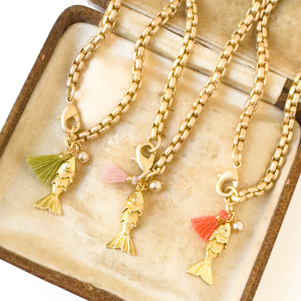 24K Gold Fish Charm Bracelet – Charm Jewelry for Women