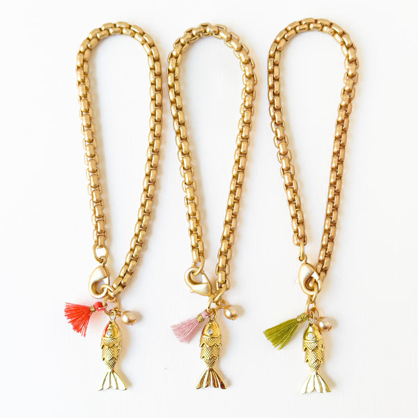 24K Gold Fish Charm Bracelet – Charm Jewelry for Women