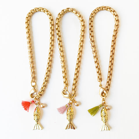 24K Gold Fish Charm Bracelet – Charm Jewelry for Women