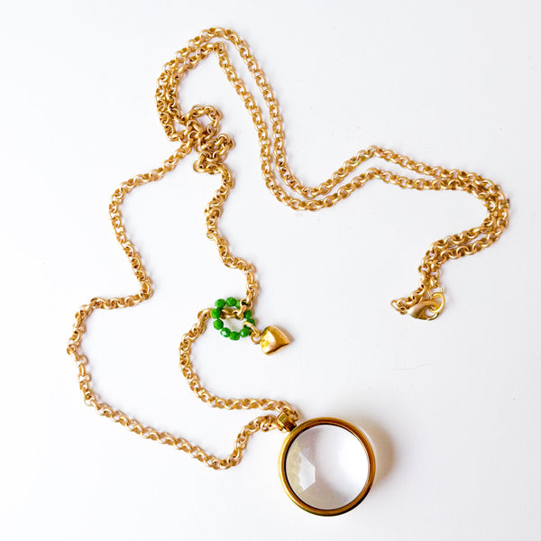 Gold Keepsake Pendant Necklace with Glass Locket & Heart Charm
