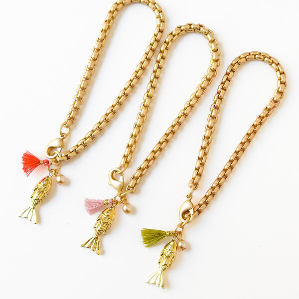 24K Gold Fish Charm Bracelet – Charm Jewelry for Women