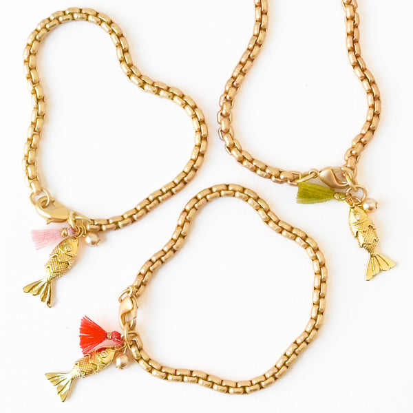 24K Gold Fish Charm Bracelet – Charm Jewelry for Women