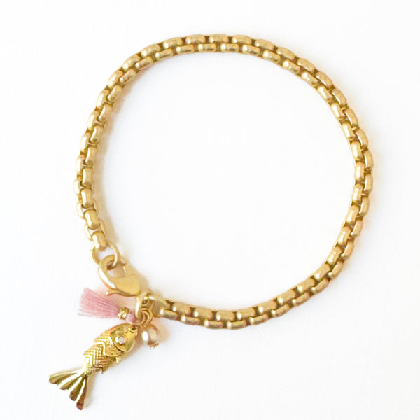24K Gold Fish Charm Bracelet – Charm Jewelry for Women