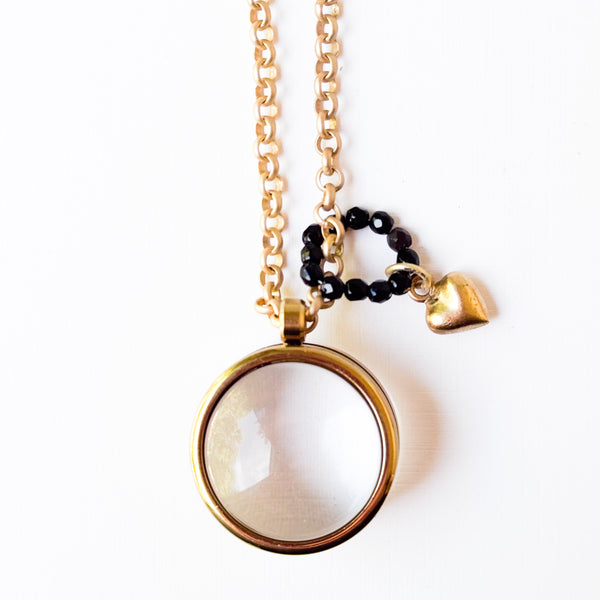 Gold Keepsake Pendant Necklace with Glass Locket & Heart Charm