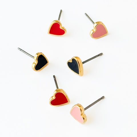 Set of Three Tiny Heart Studs, Holiday gift, Valentine's Day