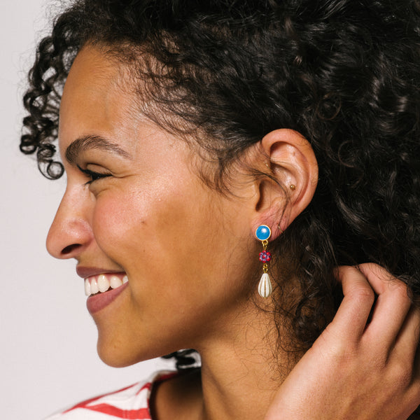 Red Flower Dangle Stud Earrings