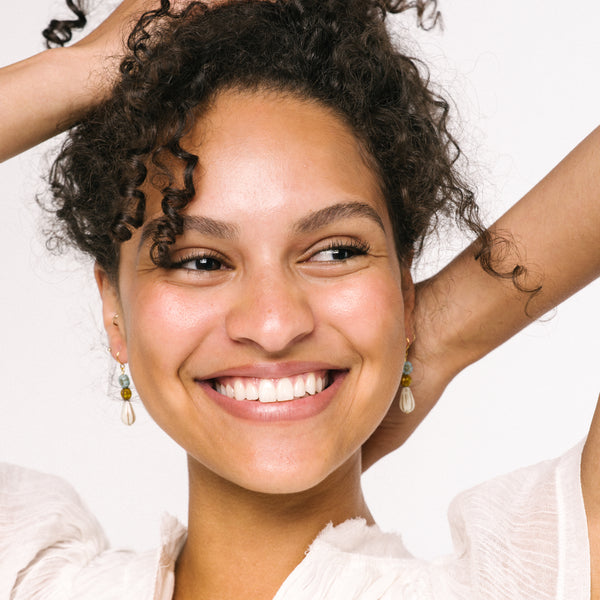 Flower and long Oval bead Earrings