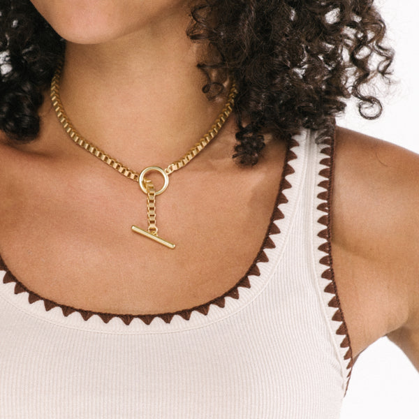 Thick Gold Box Chain Necklace With Toggle