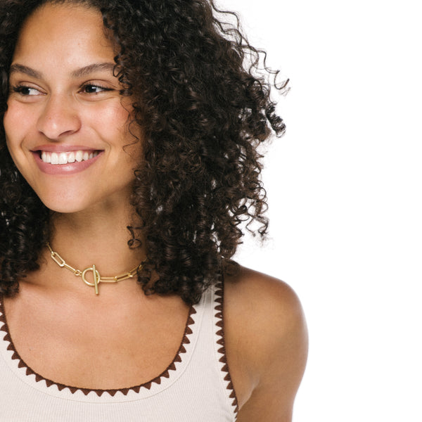 Paperclip  Gold Chain Necklace With Toggle