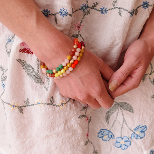 Faceted Glass & Dyed Jade Bracelet · Colorful Mix