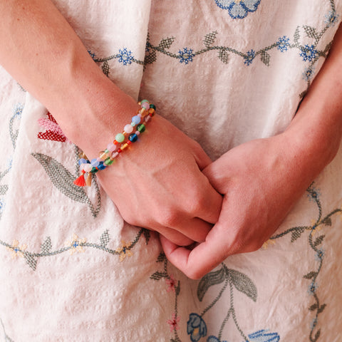 Smooth Candy Glass Bead Bracelet with Tassel