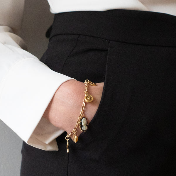 Gold Charm Bracelet with Heart & Cameo Charms