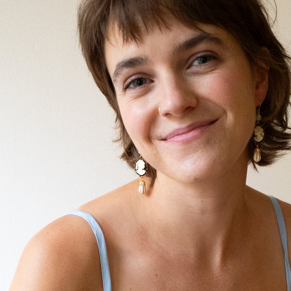 Cameo Earrings with Light Blue Bead and Drop Bead