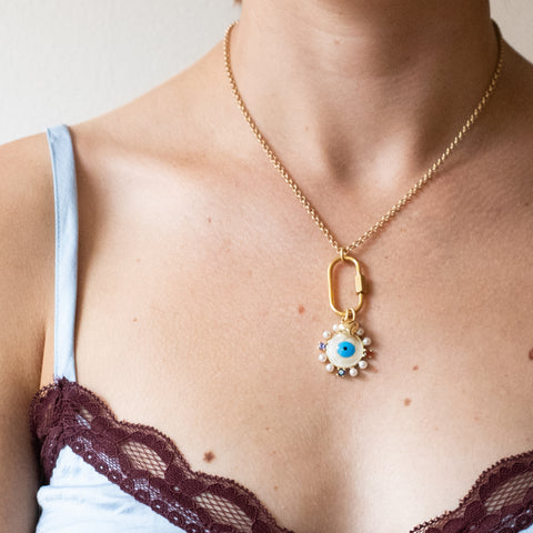 Gold Evil Eye Necklace with Pearls & Gem Accents
