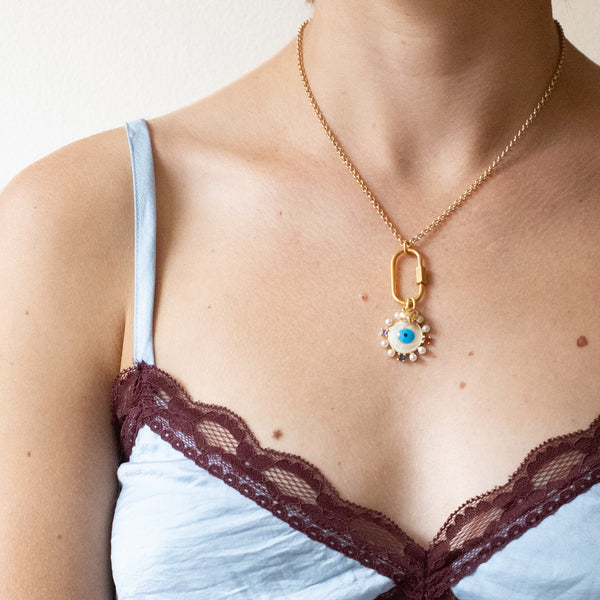 Gold Evil Eye Necklace with Pearls & Gem Accents