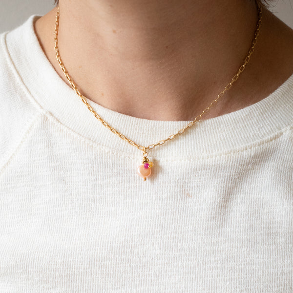 Gold Paperclip Chain Necklace with Pearls and teeny Flowers