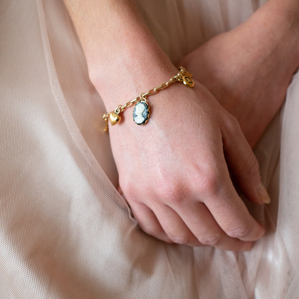 Gold Charm Bracelet with Heart & Cameo Charms