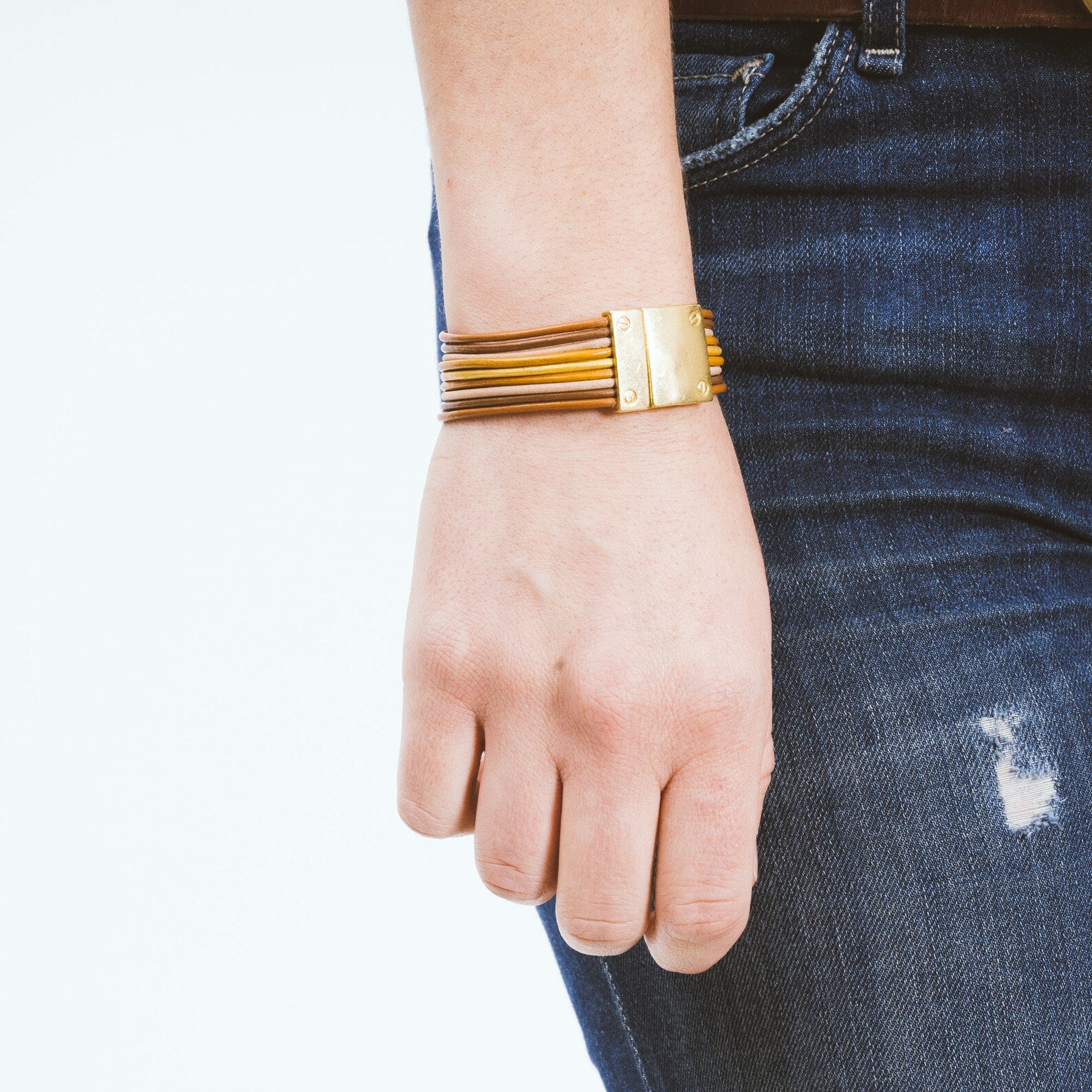 Leather Bracelet with Magnetic Gold Plated Clasp - Nest Pretty Things