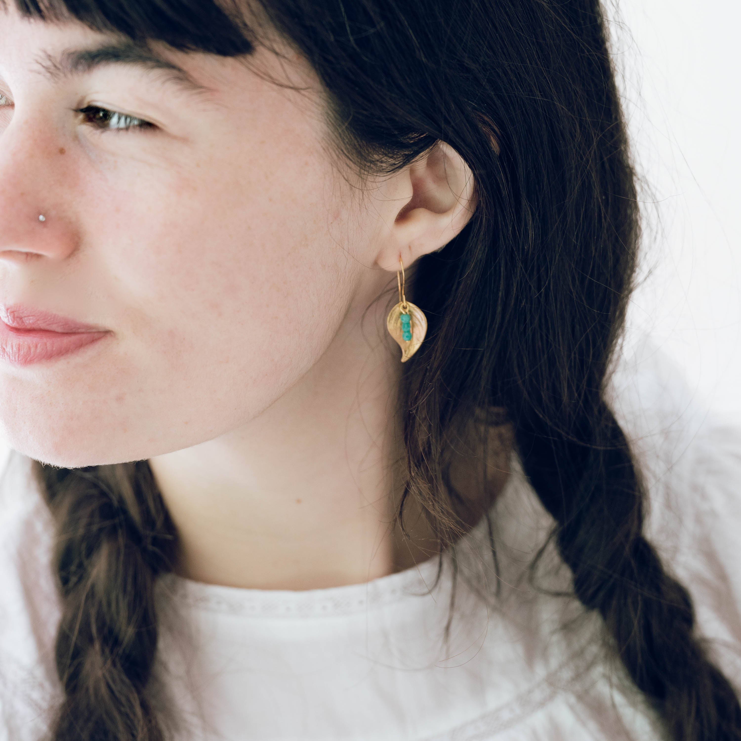 Golden orchid Leaf earrings | Earrings by Donna Barry