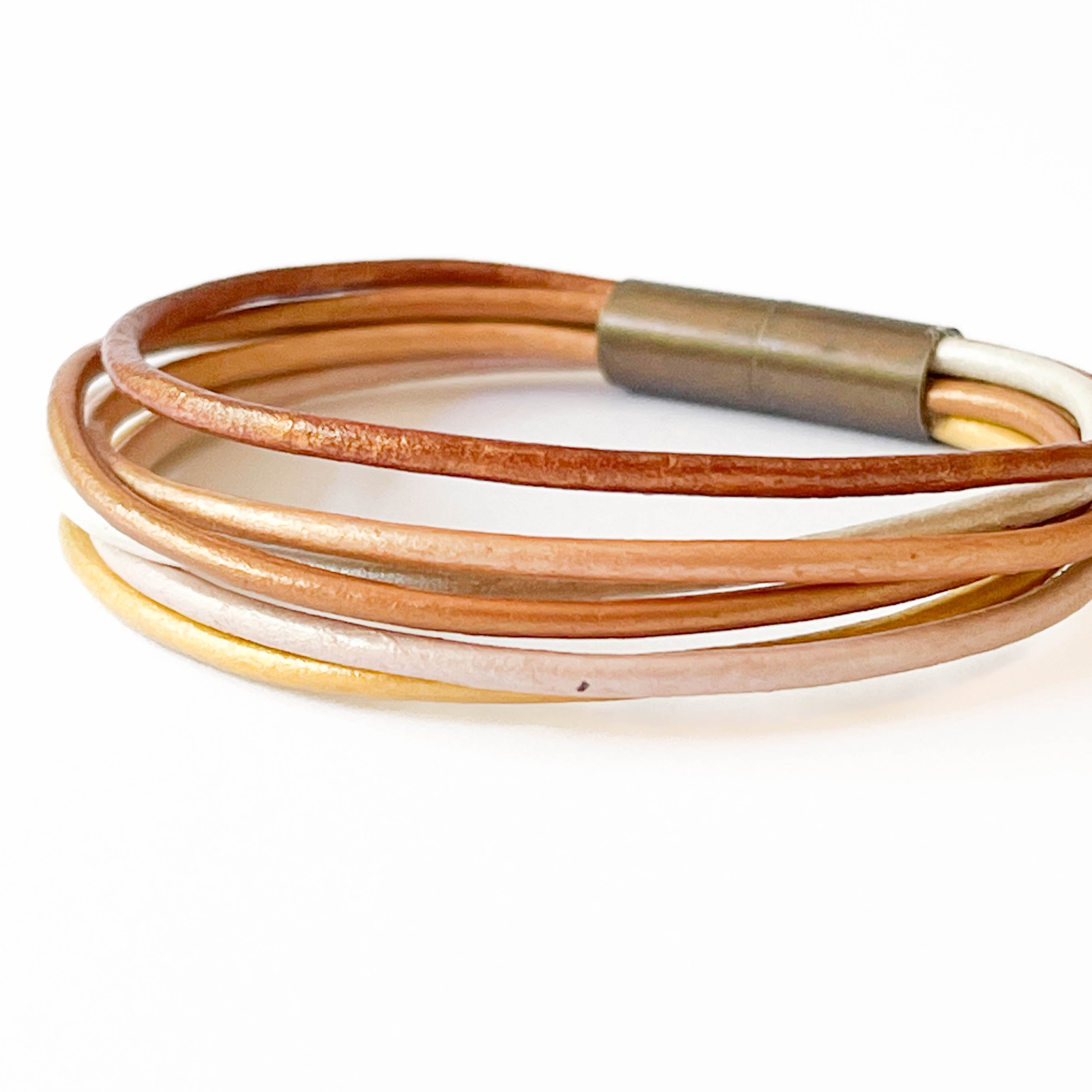 Mens Leather Bracelet With Rose Gold Magnetic Slide Lock 