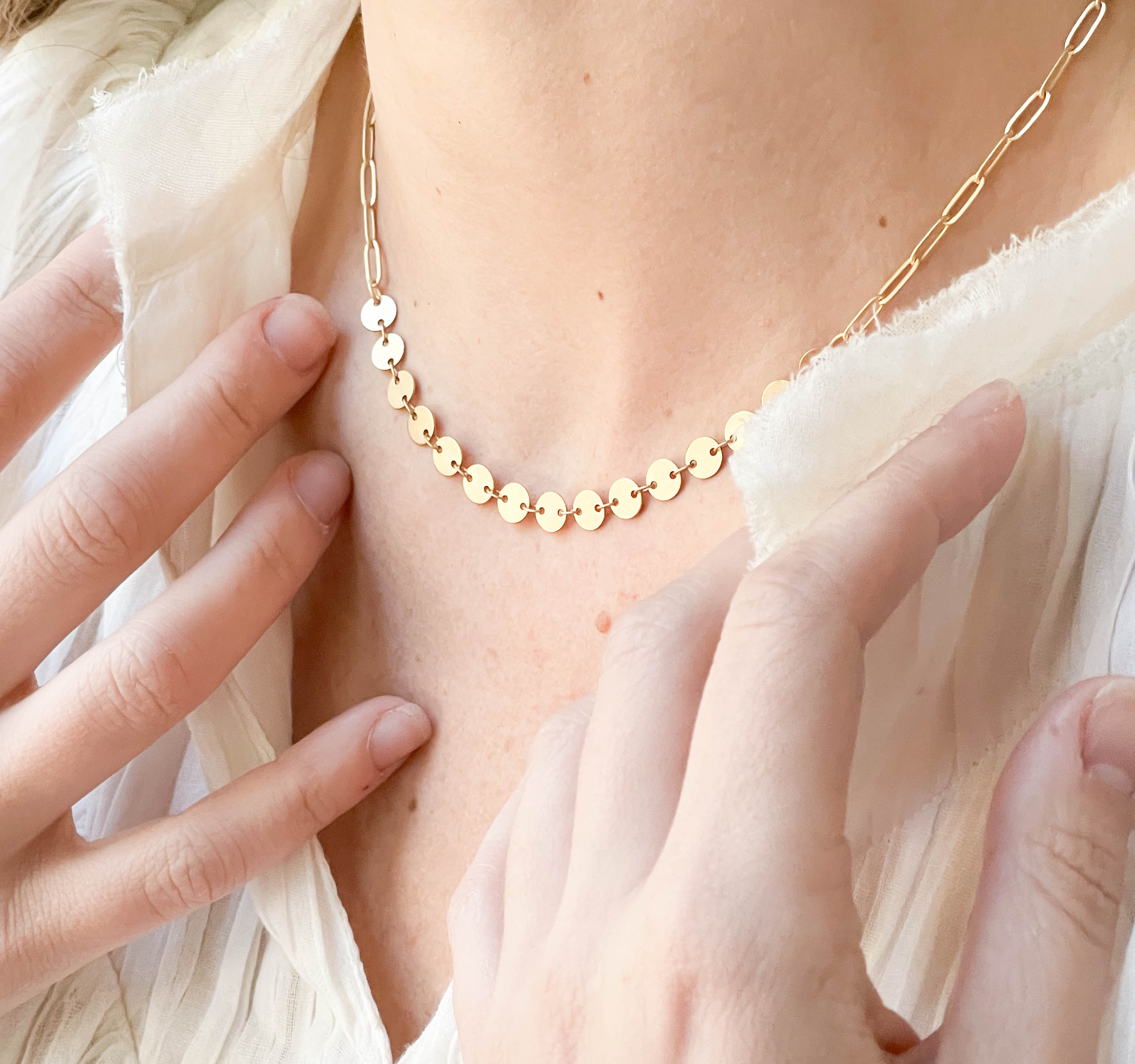 Adjustable Gold Sequin Disc Chain Necklace - Main Image