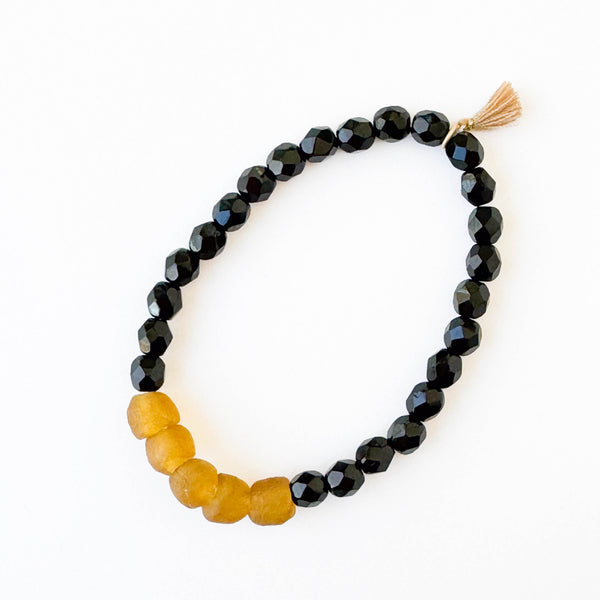 Recycled Glass And Bead Stretchy Bracelet 