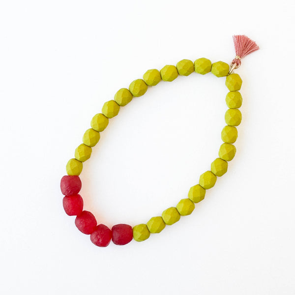 Recycled Glass And Bead Stretchy Bracelet 