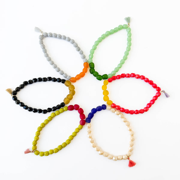 Recycled Glass And Bead Stretchy Bracelet 