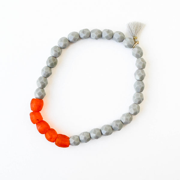 Recycled Glass And Bead Stretchy Bracelet 