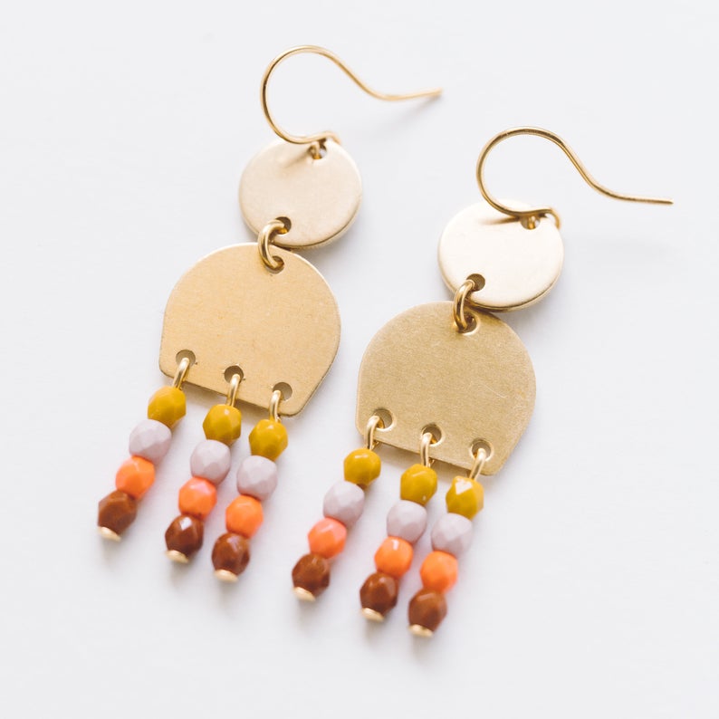 Orange and Gold Clay Beaded Earrings