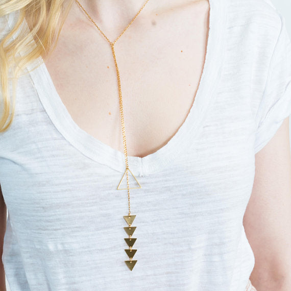Gold Lariat Triangle Necklace