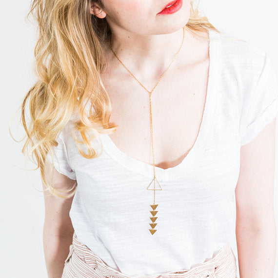 Gold Lariat Triangle Necklace
