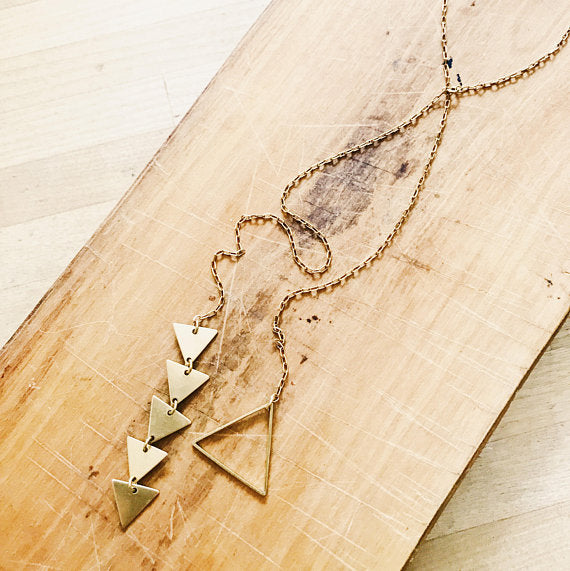 Gold Lariat Triangle Necklace