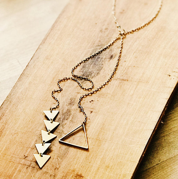 Gold Lariat Triangle Necklace
