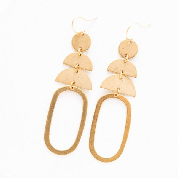 Long Oval and Moon Earrings 