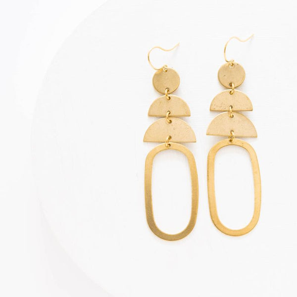 Long Oval and Moon Earrings 