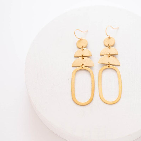 Long Oval and Moon Earrings 