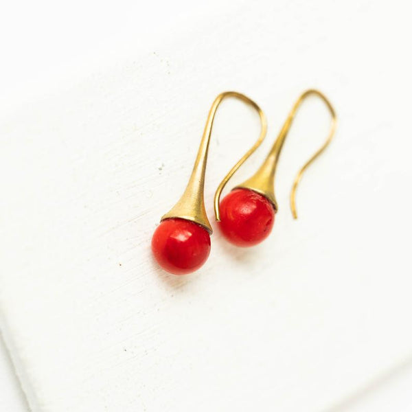 Red Coral Teardrop Earrings