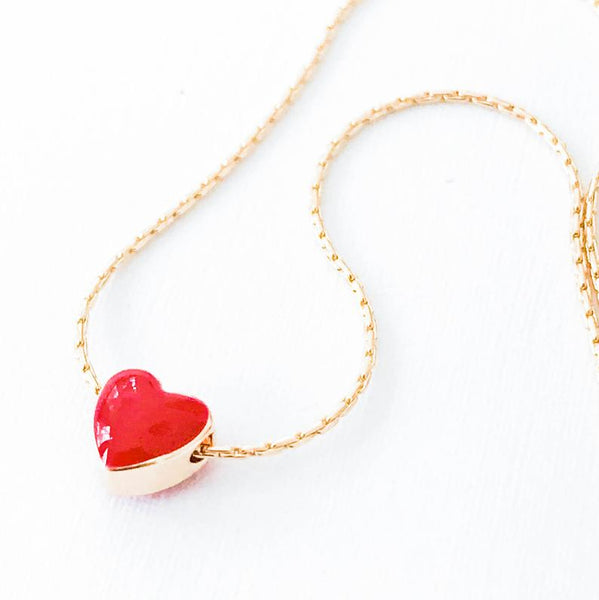  Tiny Red Heart Gold Filled Necklace