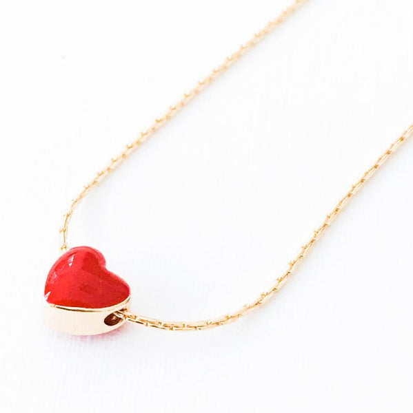  Tiny Red Heart Gold Filled Necklace