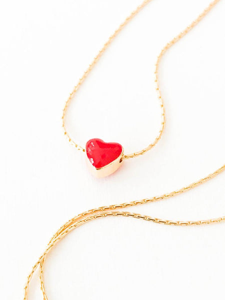  Tiny Red Heart Gold Filled Necklace