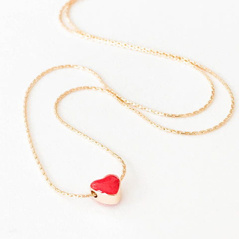 Tiny Red Heart Gold Filled Necklace
