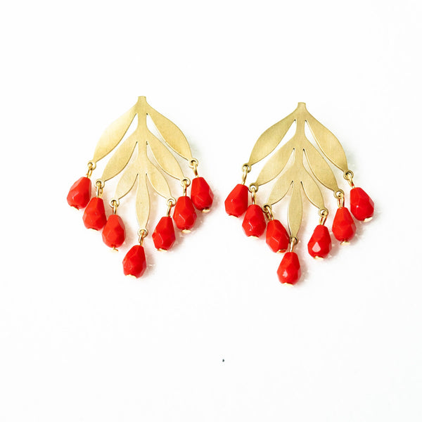 Red Bead Chandelier Studs 