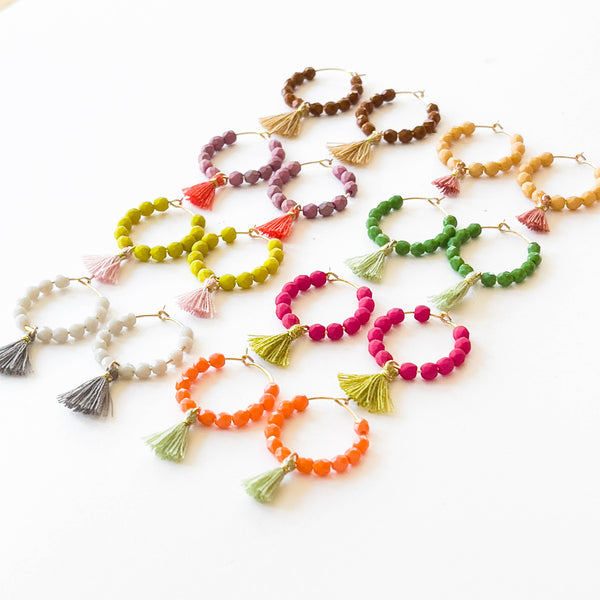 Small Gold Hoops with bead and tassels