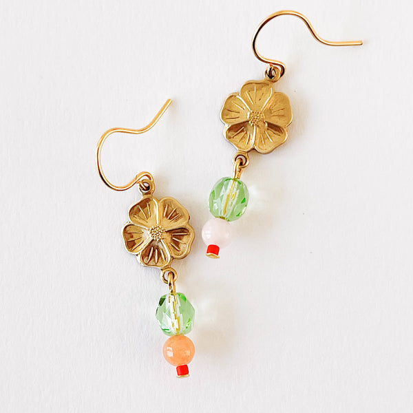 Small Flower And Bead Earrings