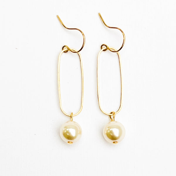 Pearl Dangle Oval Hoop Earrings